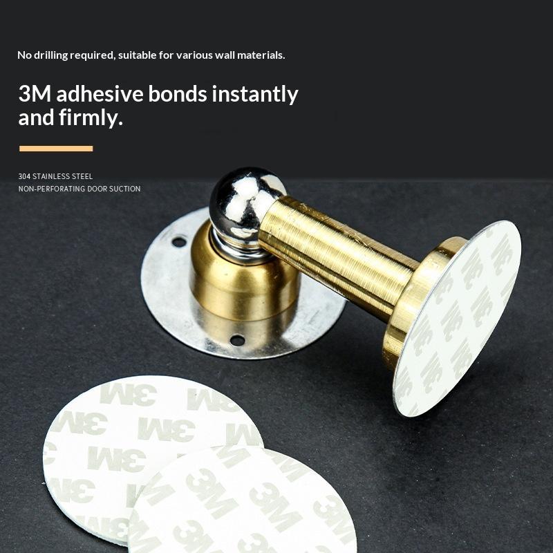 Stainless Steel Magnetic Door Stopper Drill & No Drill Installation Residue-free Adhesive Door Holder for Rental House