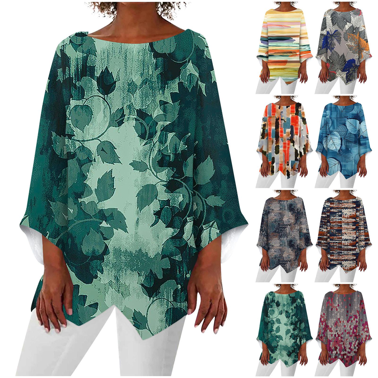 

Women s Fashion Casual Printing O-Neck Nine Quarter Sleeves Top Blouse