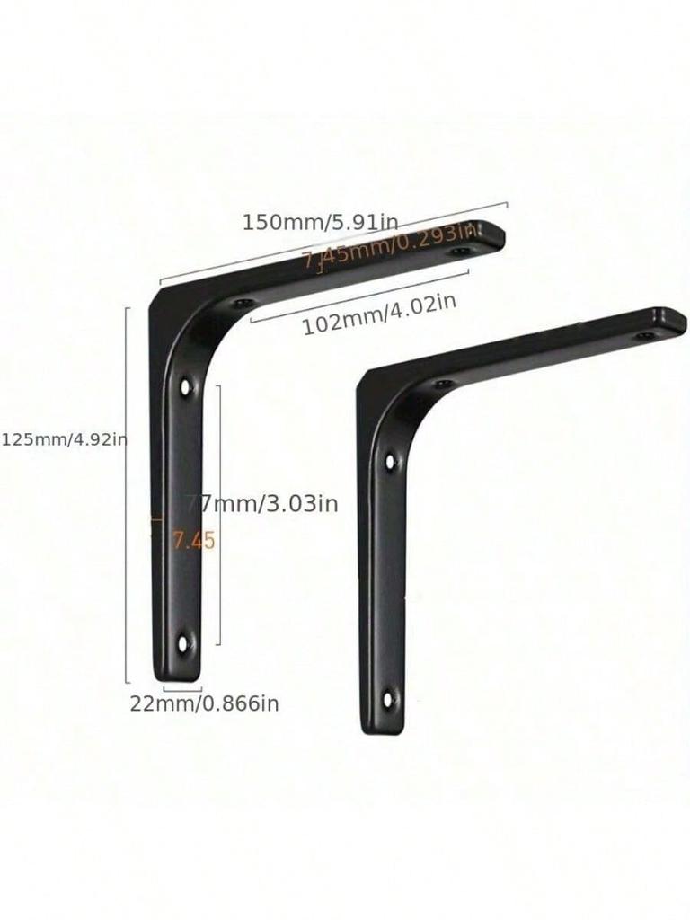 2Pcs Heavy-Duty Iron L-Shaped Shelf Brackets Right Angle Corner Supports for Wall Mounted Furniture Bracket Support Hardware