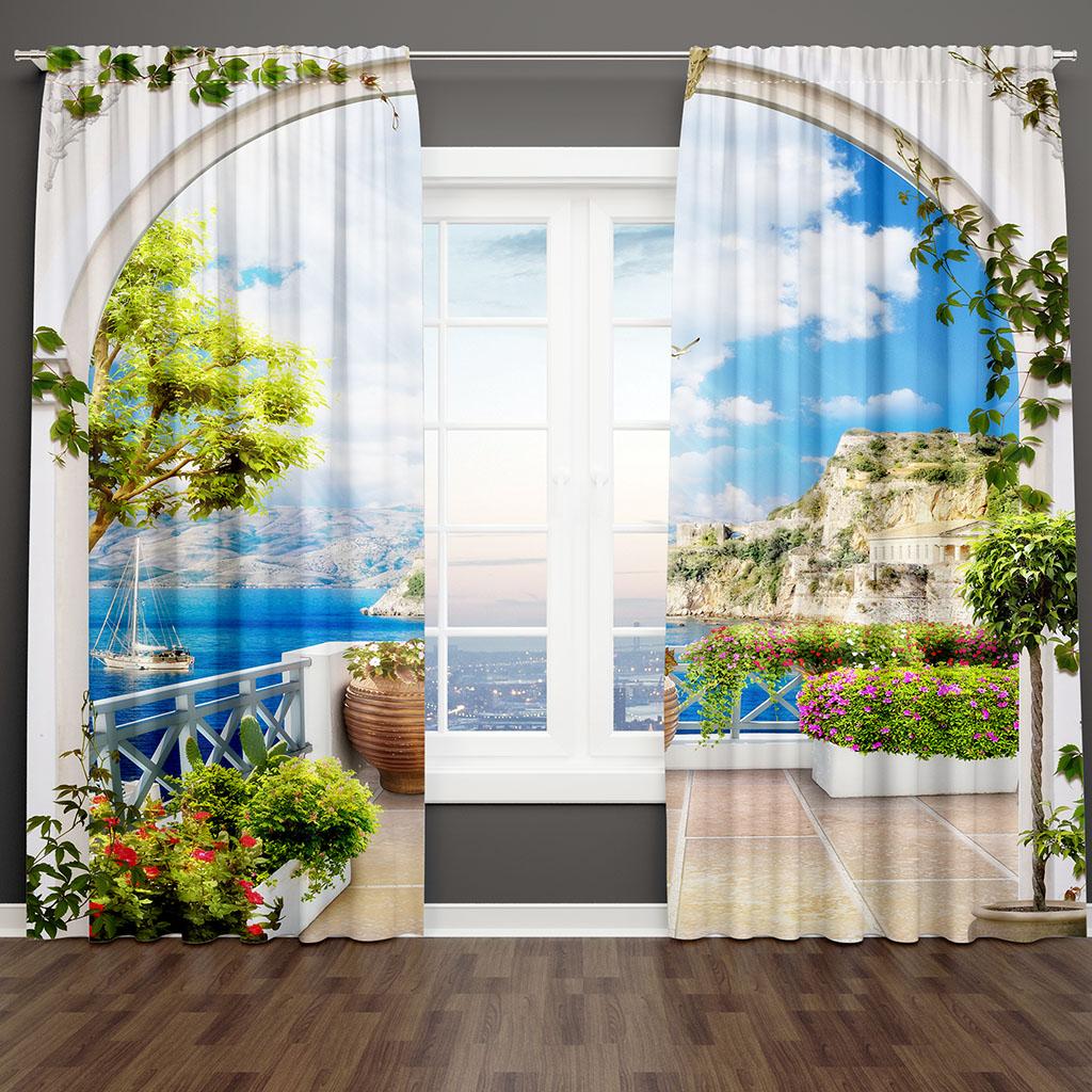 Modern Palm Beach Scenery Naturlandskap Havssida Blå Träd Fri Tunn Fönsterdraperi Gardin för Sovrum Vardagsrum Heminredning