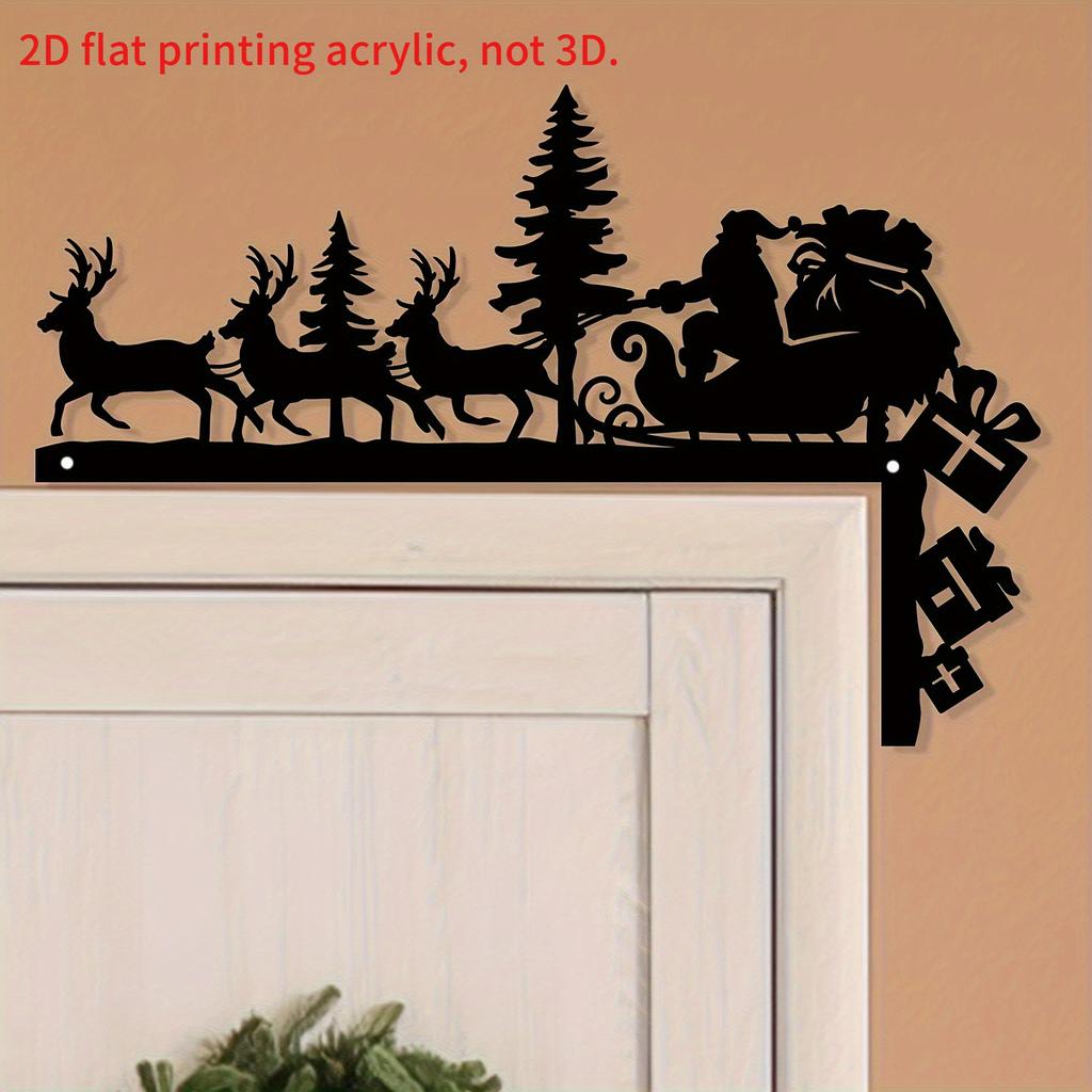 1pcs 2D Christmas Corner Sign Santa Reindeer Santa Claus Frame Acrylic Door Sitter Home Wall Decor Festive Xmas Decoration Gift