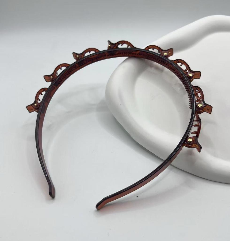 Woven Headband with Small Clips for Bangs - Multi-layer Hollow Braid Hairband