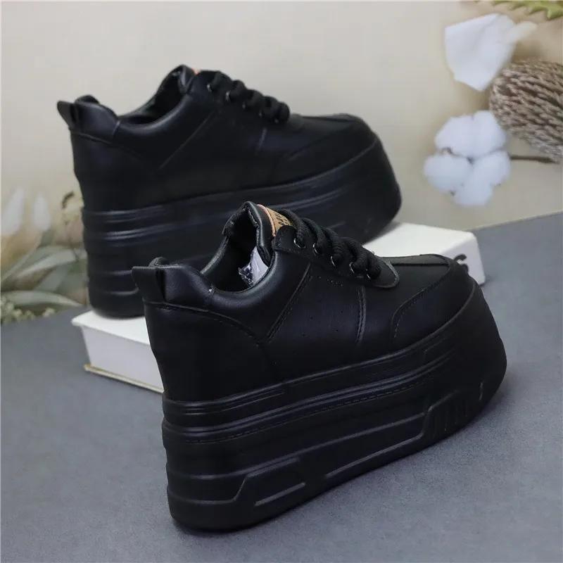Fashion 12CM Comfy Spring Genuine Leather Ankle Boots Platform Wedge Flats Booties Autumn Women Shoes Synthetic Chunky Sneakers