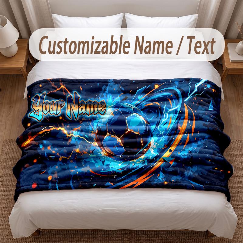 Soccer Theme Soft Blanket Personalized Custom Name Text Print Warm Blanket Home Sofa Bedroom Decor