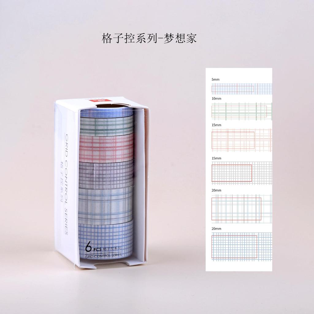 6 Rulo/ Kutu Kafes Serisi Washi Bant Seti Basit Izgara Moda El Hesabı Malzeme Çıkartmaları Maskeleme Bandı Günlük Malzemeleri