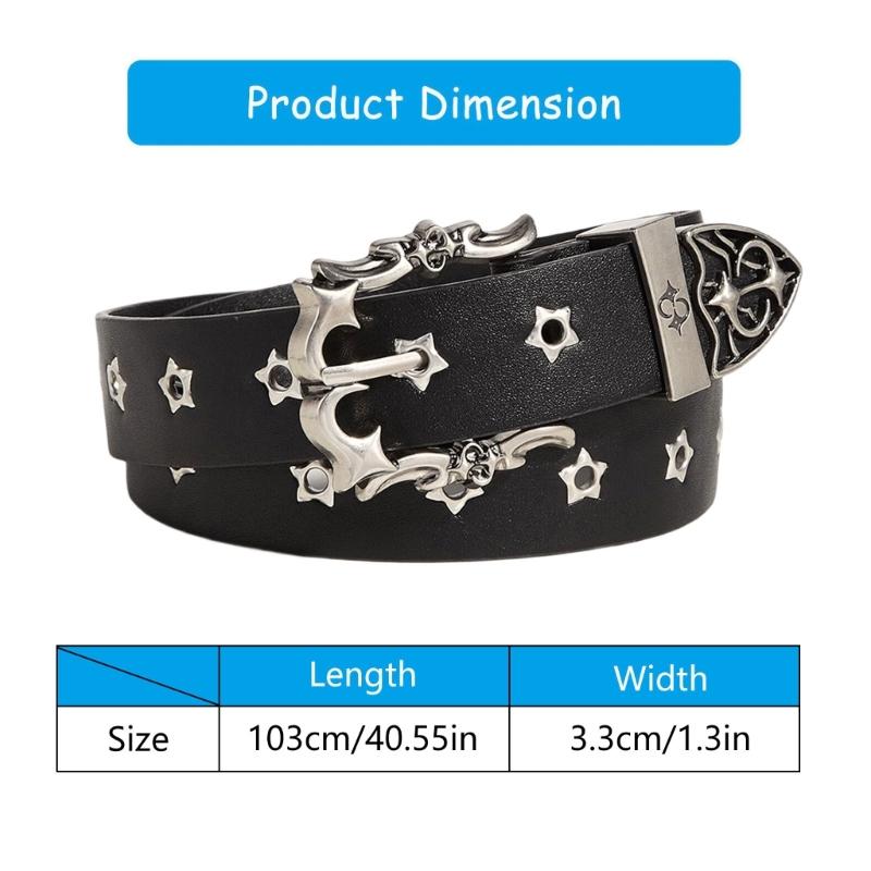 Adjustable Gothic Punk Belt For Women With Detachable Metal Chain And Studded Design
