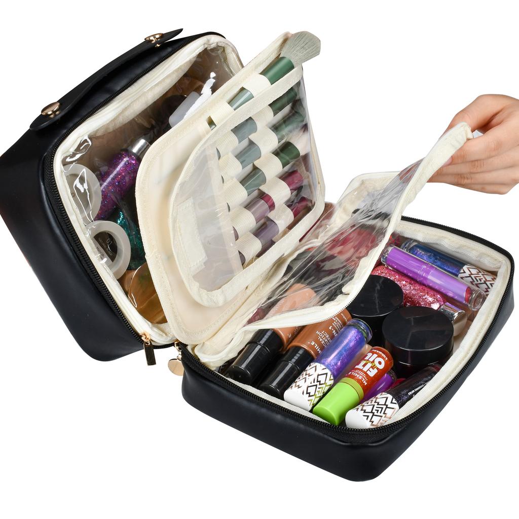 Factory Waterproof Large Capacity Multi-Functional PU Cosmetic Storage Bag Soft Handle Zipper Closure Toiletry Bag