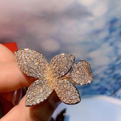 Preciosos Anillos de Apertura Ajustable con Diseño de Hoja/Flor para Mujer Pavimentados Bling Circonita Cúbica Moda Joyería para Boda/Fiesta
