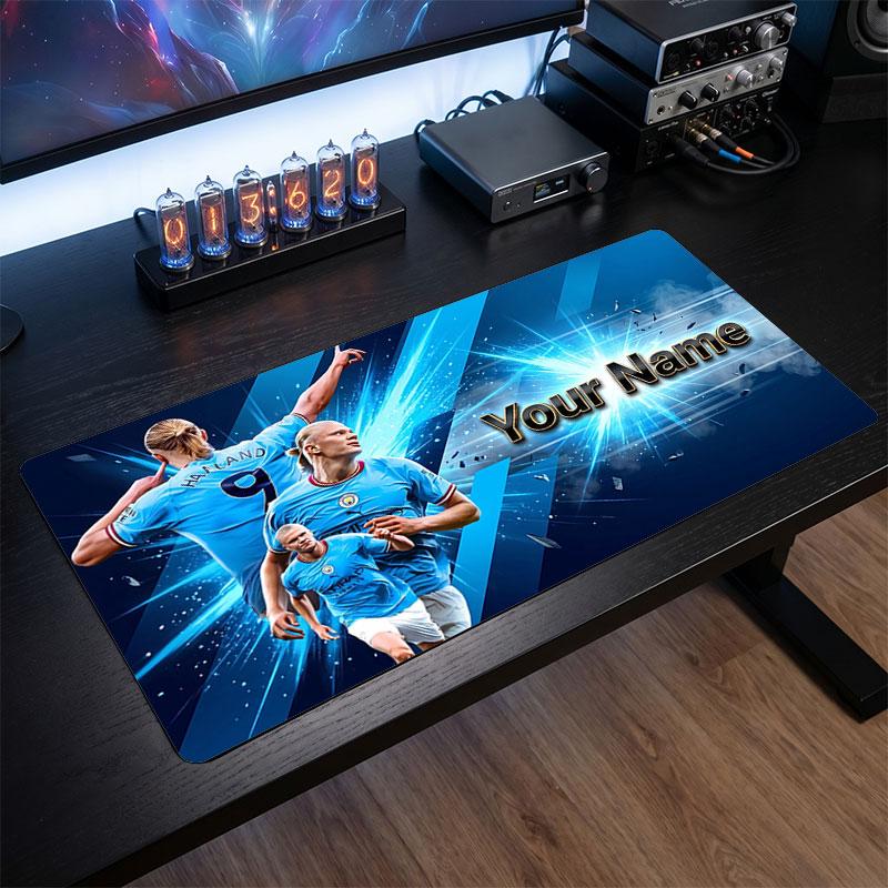Erling Haaland Custom Large Mouse Pad, Personalized Name Text Print, Football Logo Non‑Slip Desk Mat Gaming Gift