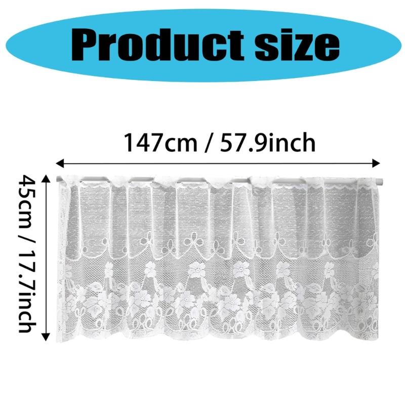  Lace Embroidered Semi Sheer Curtain 147x45cm Privacy Light Filtering Panel