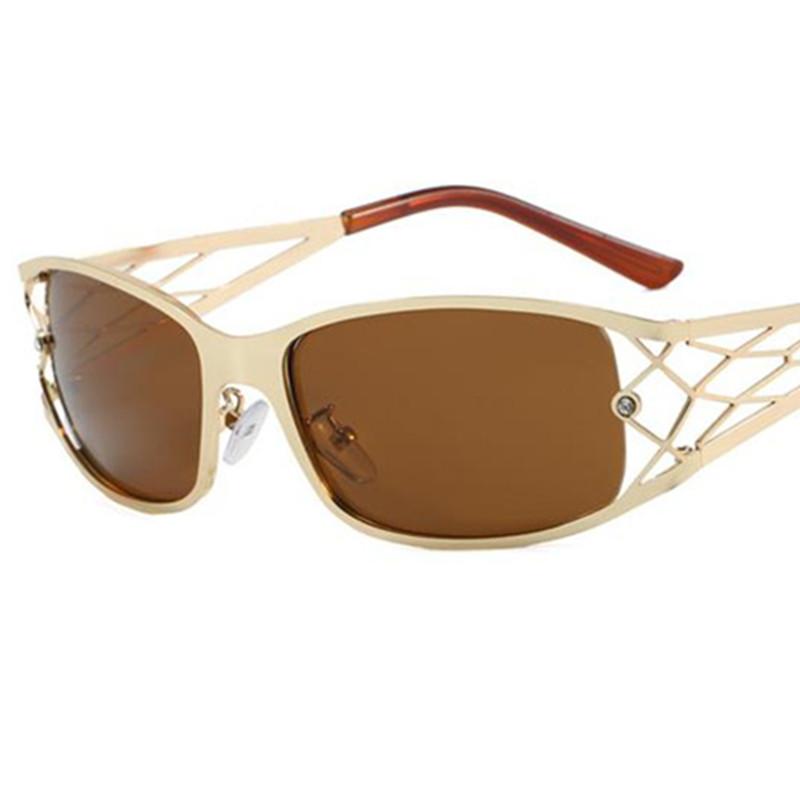 

Fashion Sun Glasses Women Anti-UV Spectacle Punk Alloy Eyeglasses Grid Temples Design Ornamental Personality Sunglasses as picture коричневый