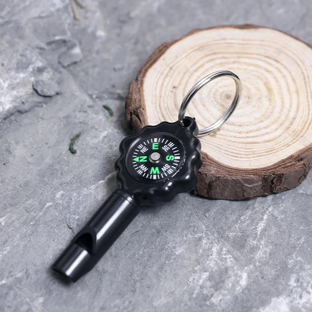 Multi-Function 2-in-1 Outdoor Survival Whistle and Compass with Keychain Mountaineering Adventure Camping Safety Tool