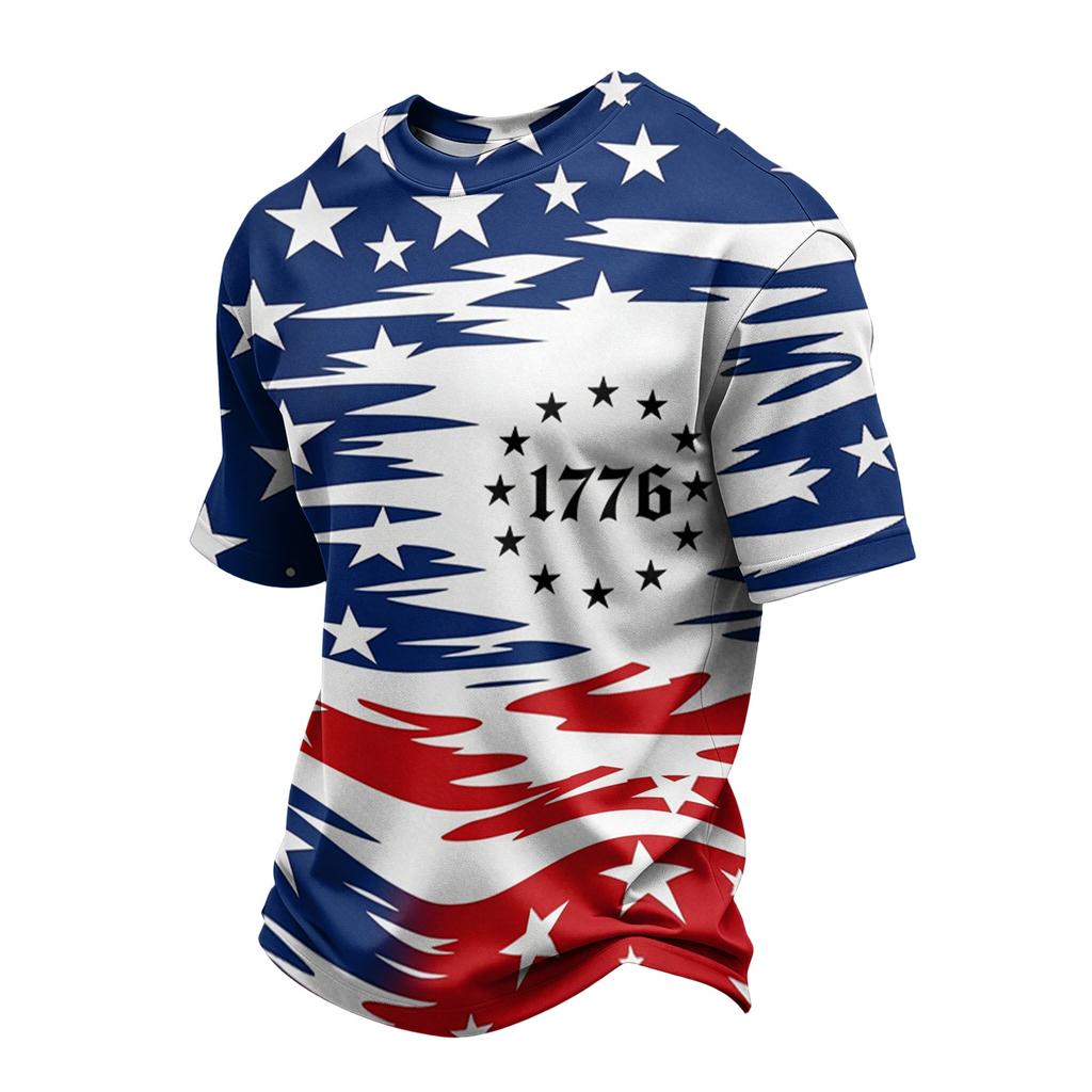 Mens Graphic T-shirts 250th Anniversary Usa Shirt Mens Hawaiian Shirt Patriotic Shirts for Men Short Sleeve Crewneck Mesh Breathable