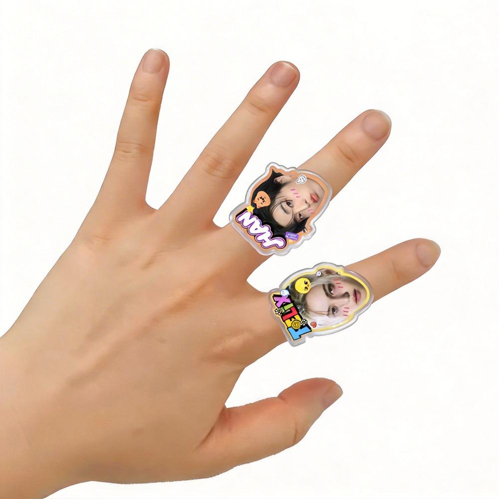 1 Anillo Acrílico de Miembro de Kpop Stray Kids Lindo Kawaii Chibi Cara de Anime Cabeza Grande, Merchandising SKZ Regalo para STAY