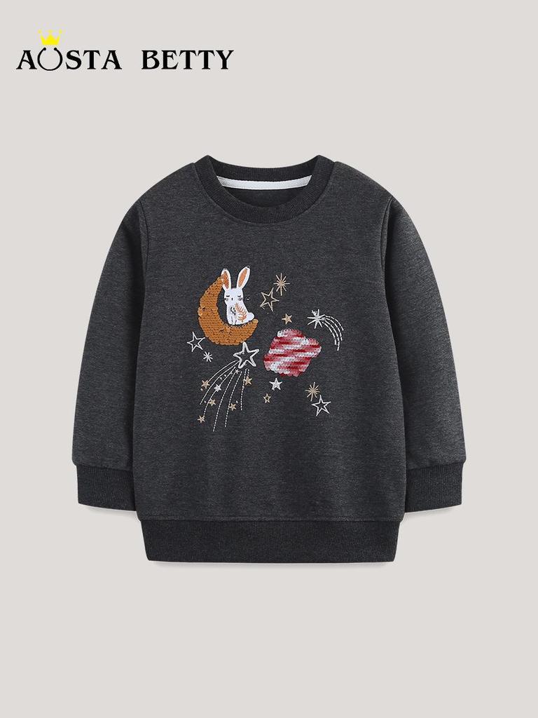 New Autumn Girls' European-Style Rabbit Sequin Embroidery Long Sleeve Knit Hoodie