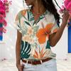 Women Plus Size Collared Neck Short Sleeve Tropical Floral Printed Button Front Shirt