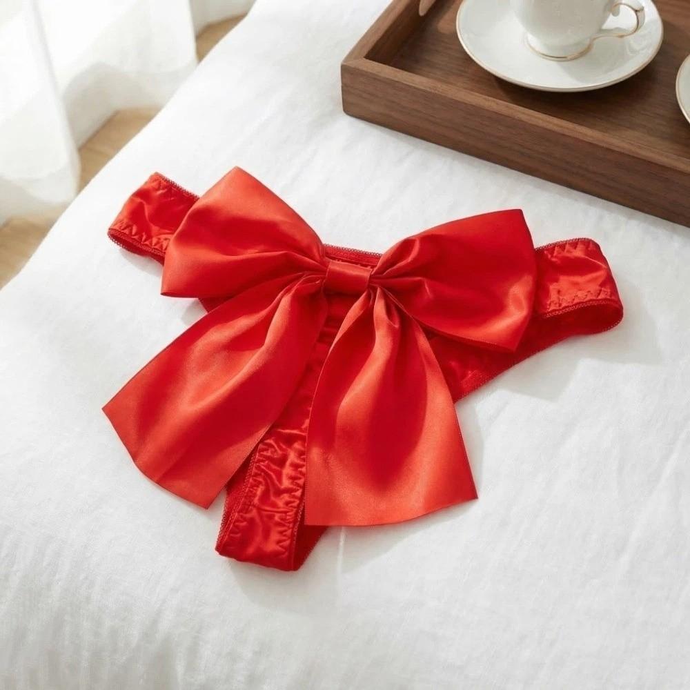 Underwear Bowknot Briefs Women Traceless Big Bow Underpants Cute Bow Ice Silk Panties  Ladies
