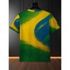Brazil Flag Colors Men T-Shirt Abstract Paint Brush Graphic Short Sleeve Crewneck Tee Yellow Green Summer Casual Tops Football Fan Soccer Clothing