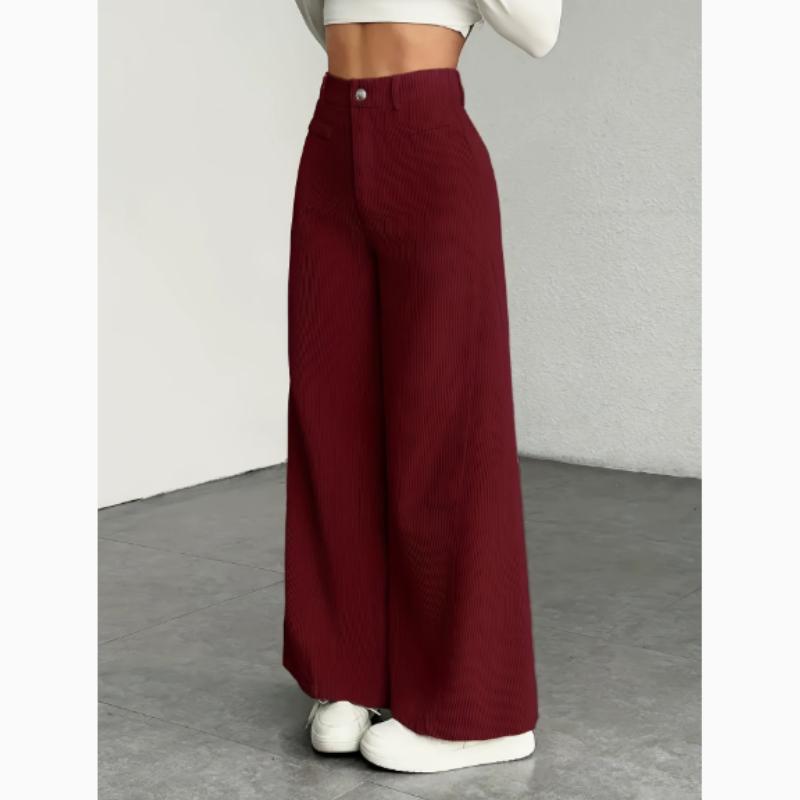 Pantalones de Pierna Ancha de Cintura Alta para Mujer - Pantalones Casuales con Textura de Pana, Comodidad para Todas las Estaciones, Pantalones de Pana