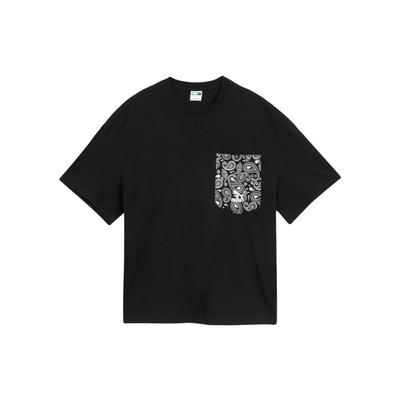 Paisley Print Loose Breathable Crew Neck American Vintage Pullover Short Sleeve T-Shirt Unisex Tops Black 539502-01