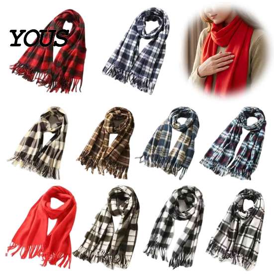 Fashionable Cold Weather Scarves Classic Plaid Scarf for Women, Soft Cashmere-like Winter Shawl Stylish Sweaters with Tassels, Large Warm Wrap
