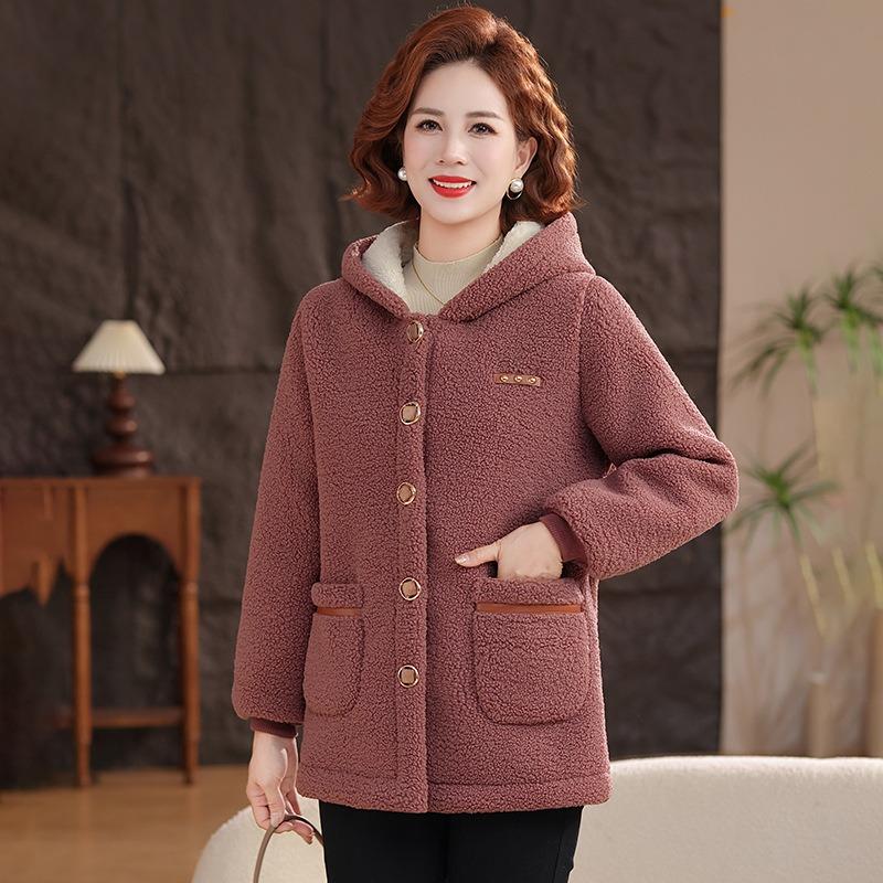 

Новое средней длины и длинное пальто с капюшоном из овечьей шерсти и хлопка, зимнее средней длины и для пожилых, утолщенное теплое пальто из гранулированного флиса для женщин 5XL [recommended 150-80kg]