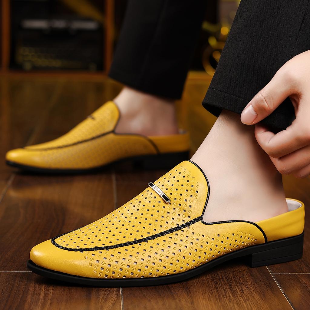 Taglia Larga 46 47 Mules da Uomo Slip-on Piatte Mezza Scarpa da Uomo Mocassini a Tacco Aperto Pantofole Scarpe Casual Sandali a Ciabatta in Pelle Estivi