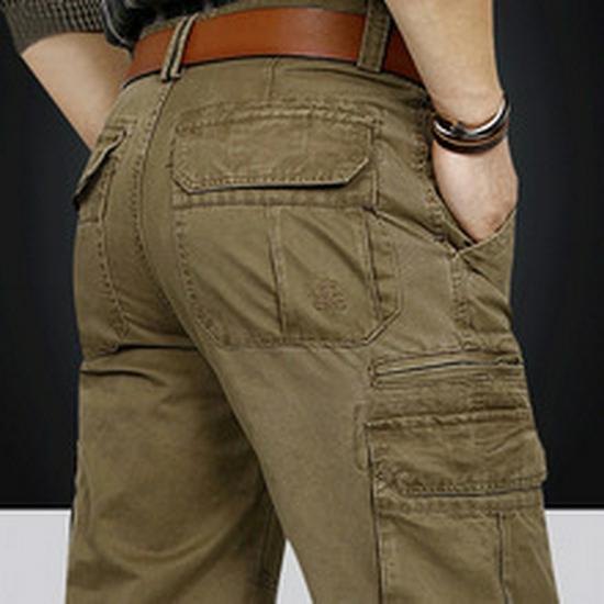 Men's Casual Straight-Leg Workwear Pants - Military Style, Spring/Autumn, Loose Fit, 9123