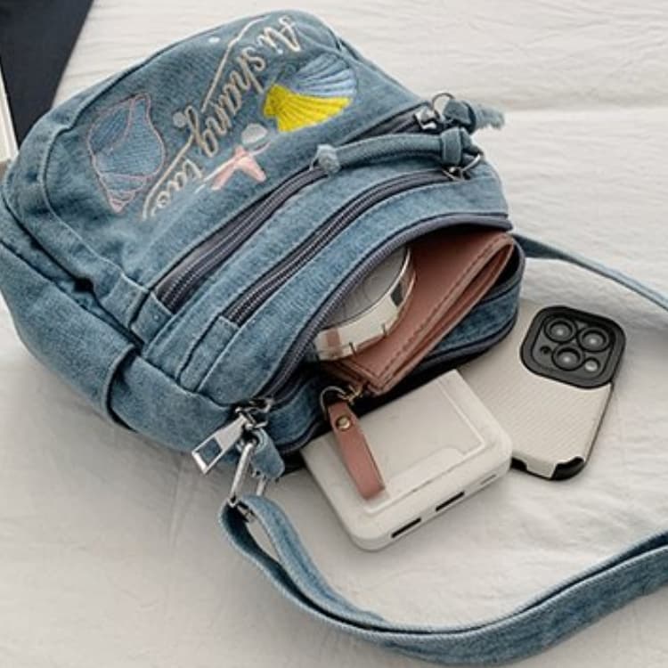 Borsa a tracolla in denim lavato casual