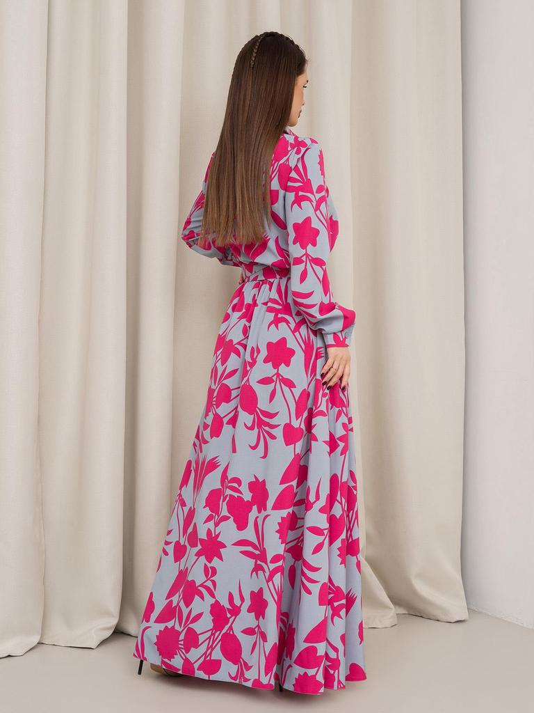 Серое платье-рубашка с крупным принтом ISSA PLUS