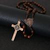 Christ Jesus Wooden Beads Rosary Cross Car Pendant Braided Rope Chain Necklace Religious Orthodox Prayer Jewelry