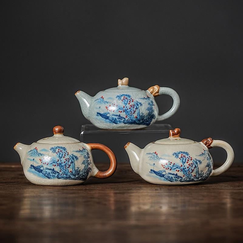 New Chinese Style Ru Kiln Linglang Teapot Ceramic Single Filter Pot Product Business Gift Lucky Teapots
