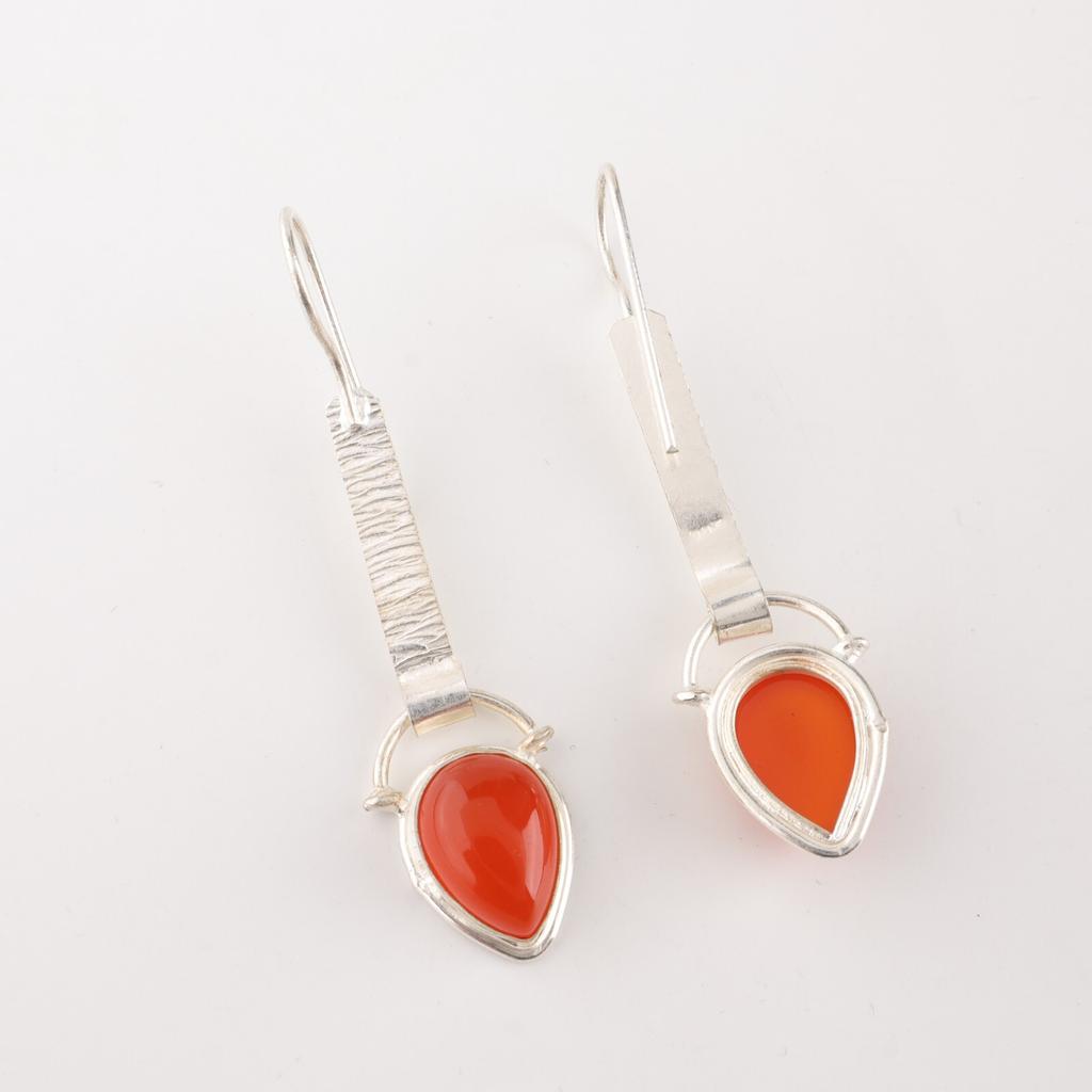 Carnelian Gemstone 925 Sterling Silver Jewelry Handmade Pear Shape Earrings 2.3" EE-166-19