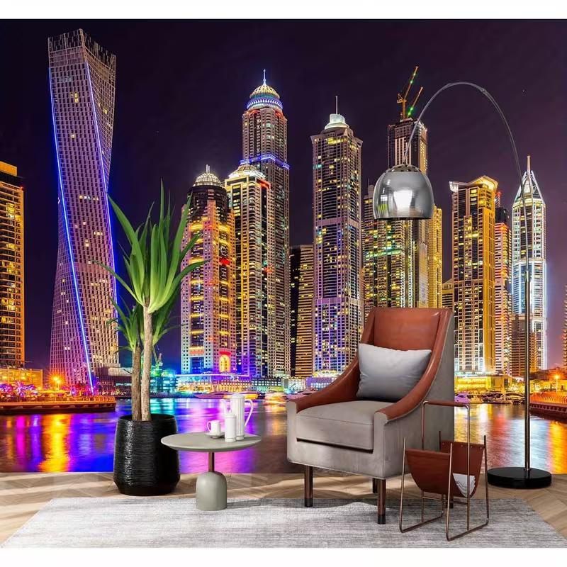 Dubai City Night Skyline Tapestry Skyscraper Wall Hanging Decor