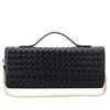 Yuwumin Handwoven 3-Way Clutch Bag with Shoulder Strap and Chain, Small, Elegant, Perfect for Parties and Invitations (Black)