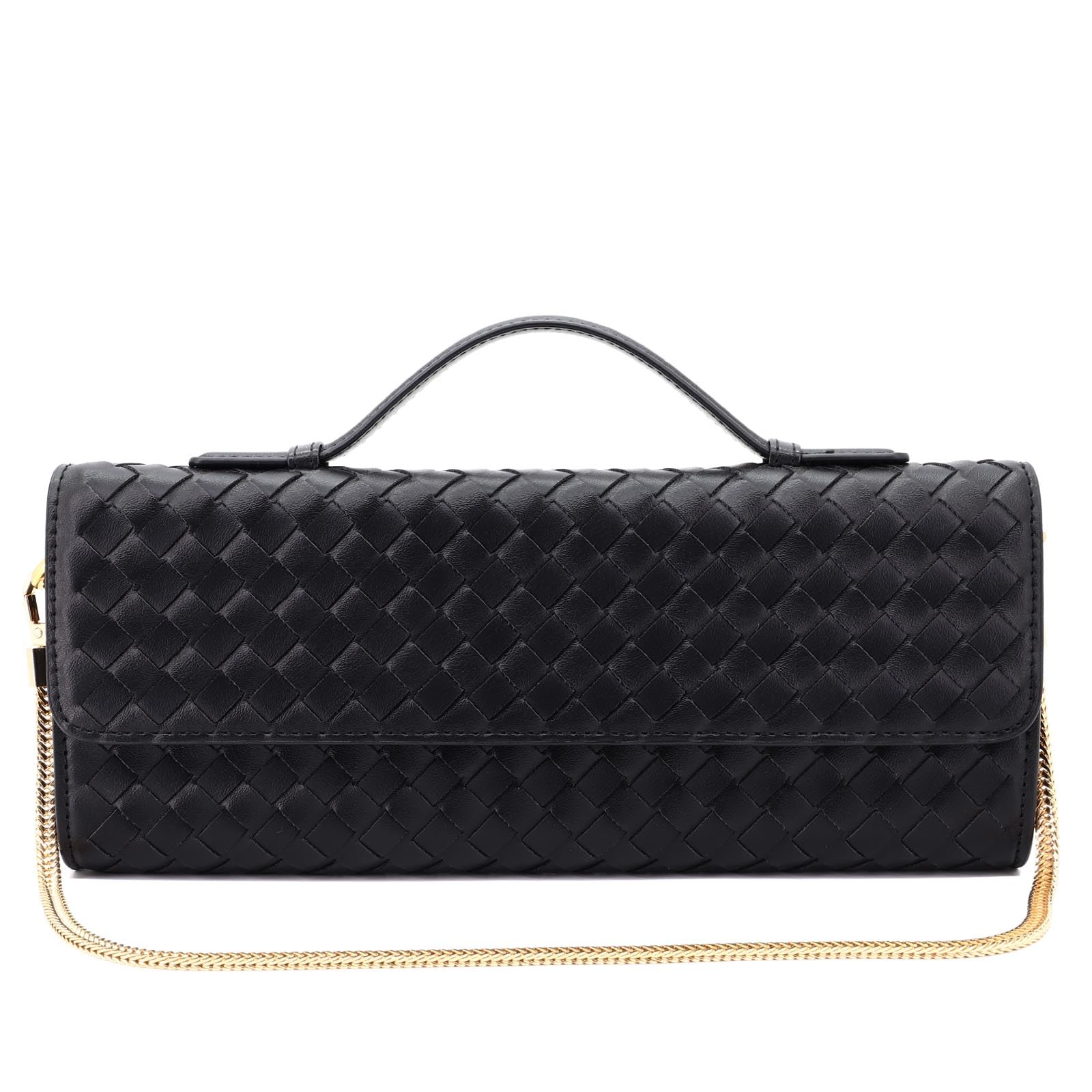 

Yuwumin Handwoven Clutch Bag with Shoulder Strap and Perfect for Parties and Invitations 3-Way Chain, Small, Elegant, (Black) чорний