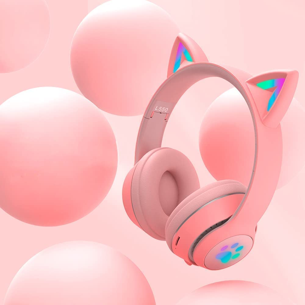Bluetooth Earphones with Cat Ears for Featuring a LED Intelligent Noise and a Adjustable These Earphones Are Perfect for Both Kids and Perfect for