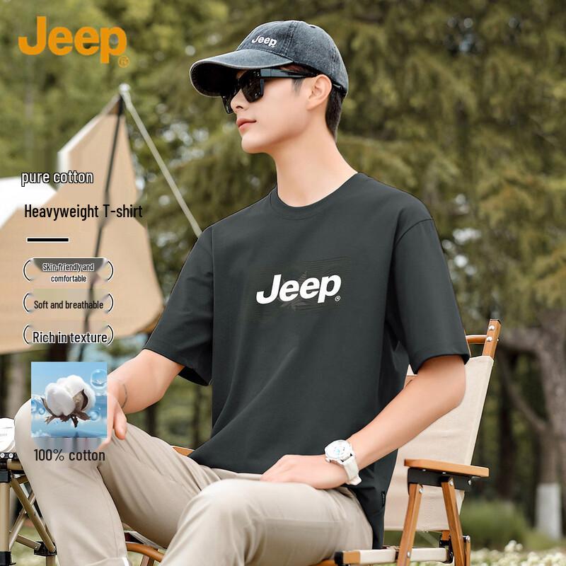 JEEP Men s Heavyweight 100% Cotton Drop Shoulder Short Sleeve T-shirt M