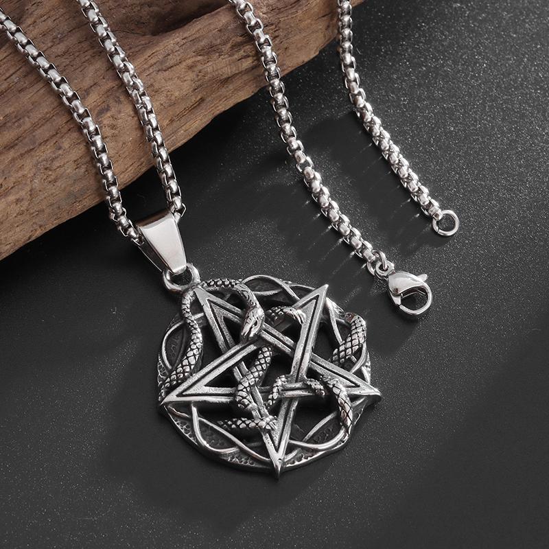 Retro Pentagram Snake King Necklace for Men Women Fashion Punk Animal Style Pendant Chain Jewelry Halloween Gift