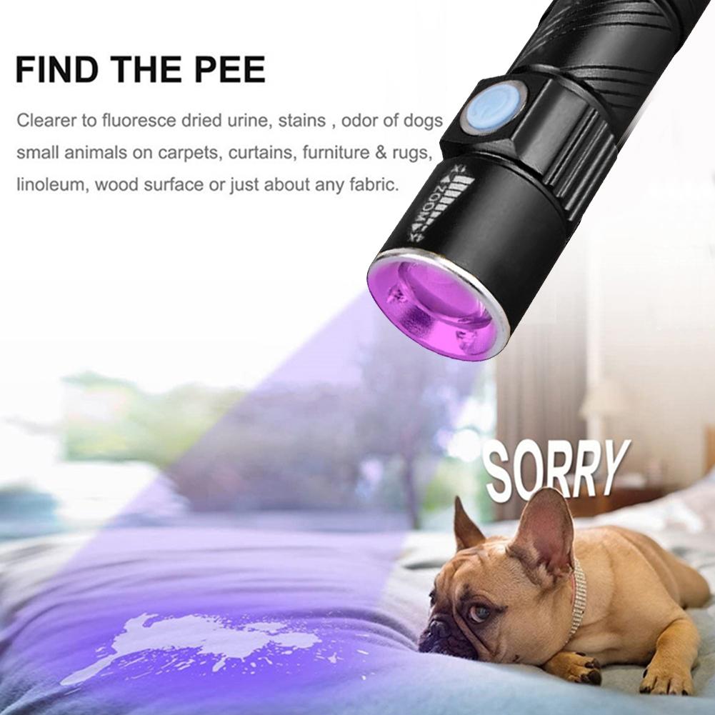 Fluorescent Jade Money Detector IPX4 Waterproof Blacklight Flash Light USB Charging 600mAh for Dog Cat Urine Pet Stains
