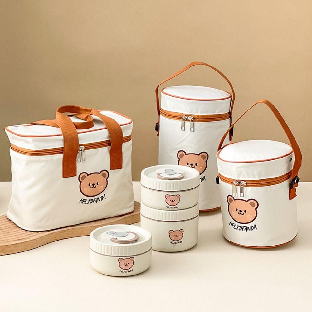 New Portable Insulated Lunch Bag Cute Bear Waterproof Thermal Food Container Bag Large Capacity Cooler Bag for Students Adult