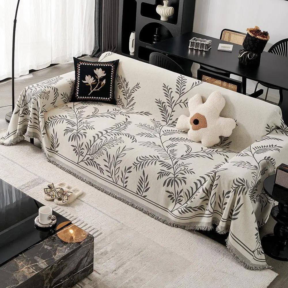 

1 шт. Полотенце для дивана с узором в виде листьев ивы, универсальные чехлы для сидений стульев из кожи синели, чехлы для подлокотников 1seat 180x130cm серый