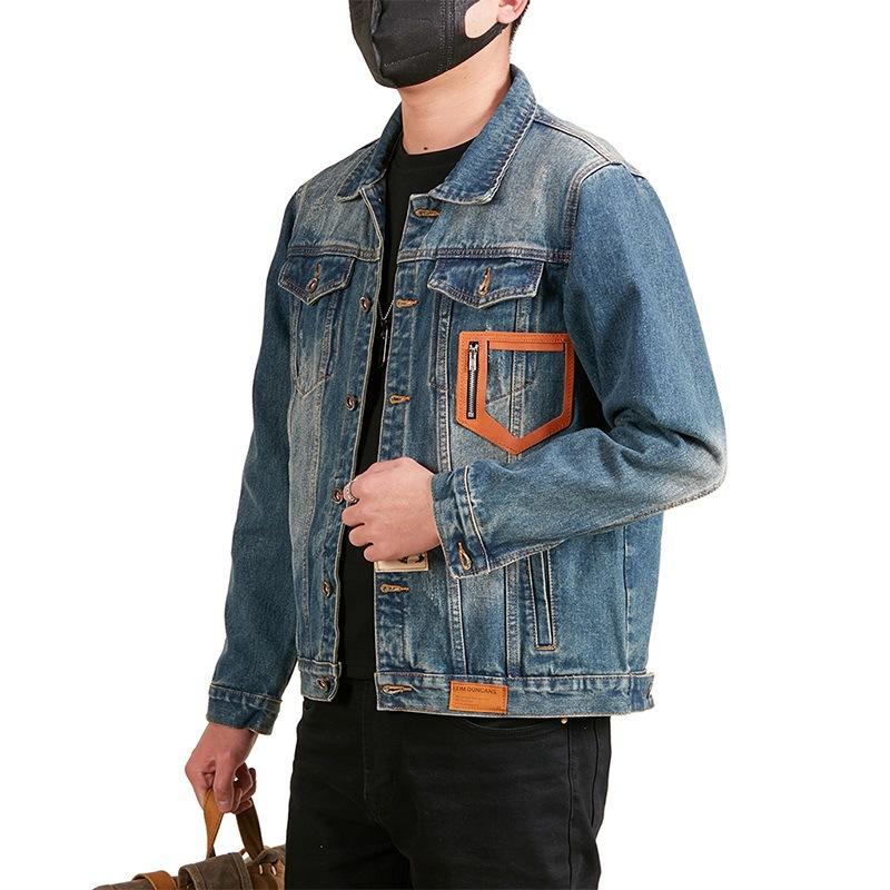 

Мужская джинсовая куртка с вышивкой, весна-осень, новая, свободная, трендовая, в стиле тяжелой промышленности, ретро, куртка-инструмент 5XL синий
