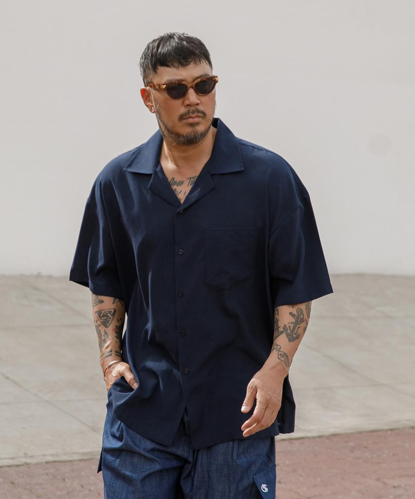 RUGGED HOUSE Edition Open Collar Short Sleeve Shirt Navy