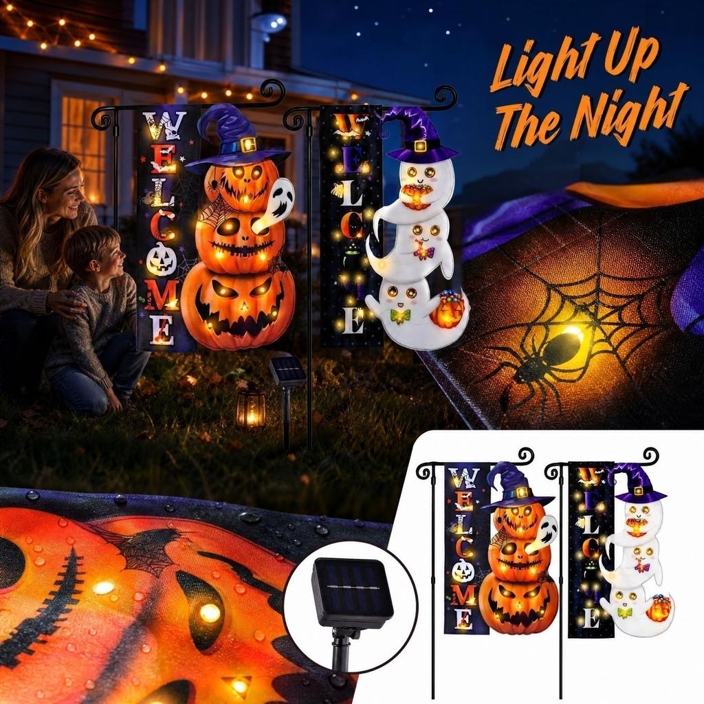 Halloween Glowing Garden Flag, Outdoor Yard Flag Double-Sided Print for Seasonal Decoration