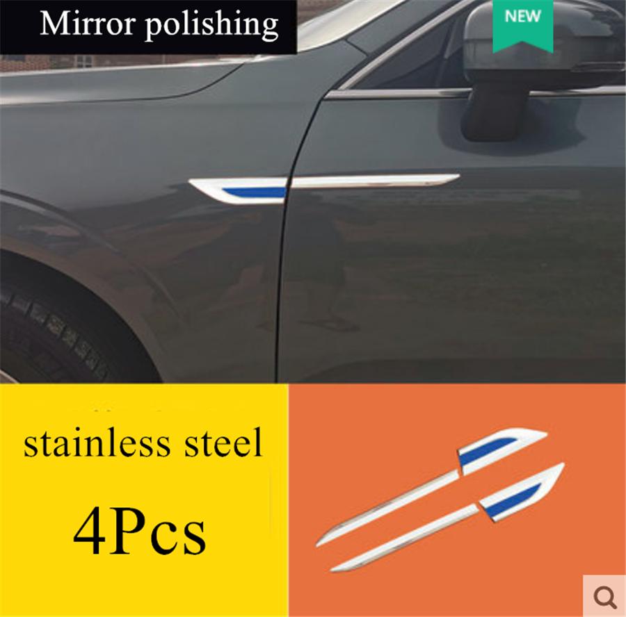Universal 4Pcs Stainless Steel Car Side Body Fender Trims Decoration Mirror Polishing