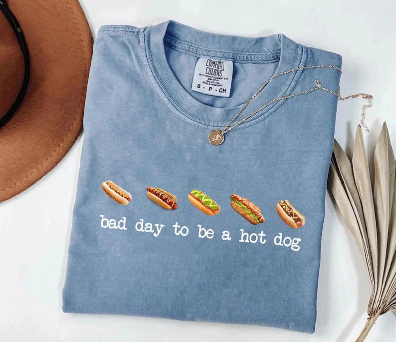 Funny Hot Dog Shirt Bad Day to Be a Hotdog Retro Tee USA 2XL