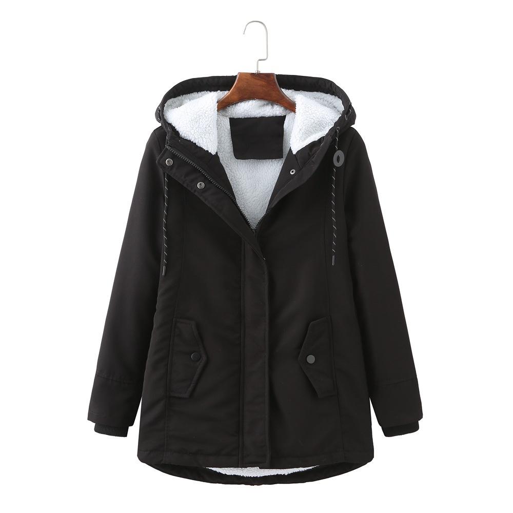 Parka de Mujer con Capucha y Mangas Largas, Forrada de Forro Polar, Cordón Ajustable, Corte Holgado, Abrigo Cálido de Invierno