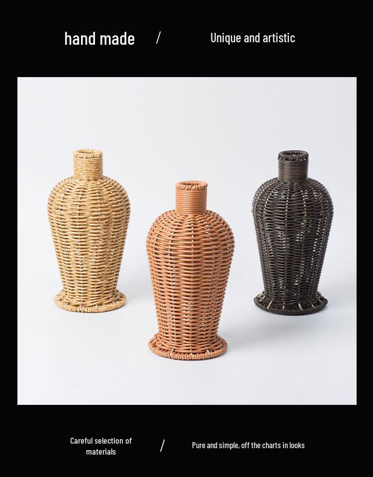High-Grade Imitation Rattan Woven Vase for Dried Flowers - Elegant Living Room and Desktop Ornament