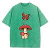 Dancing Mushroom Skeleton Fairy Print Washed T-Shirt Women Summer Casual T Shirts Cotton Streetwear Loose Clothes